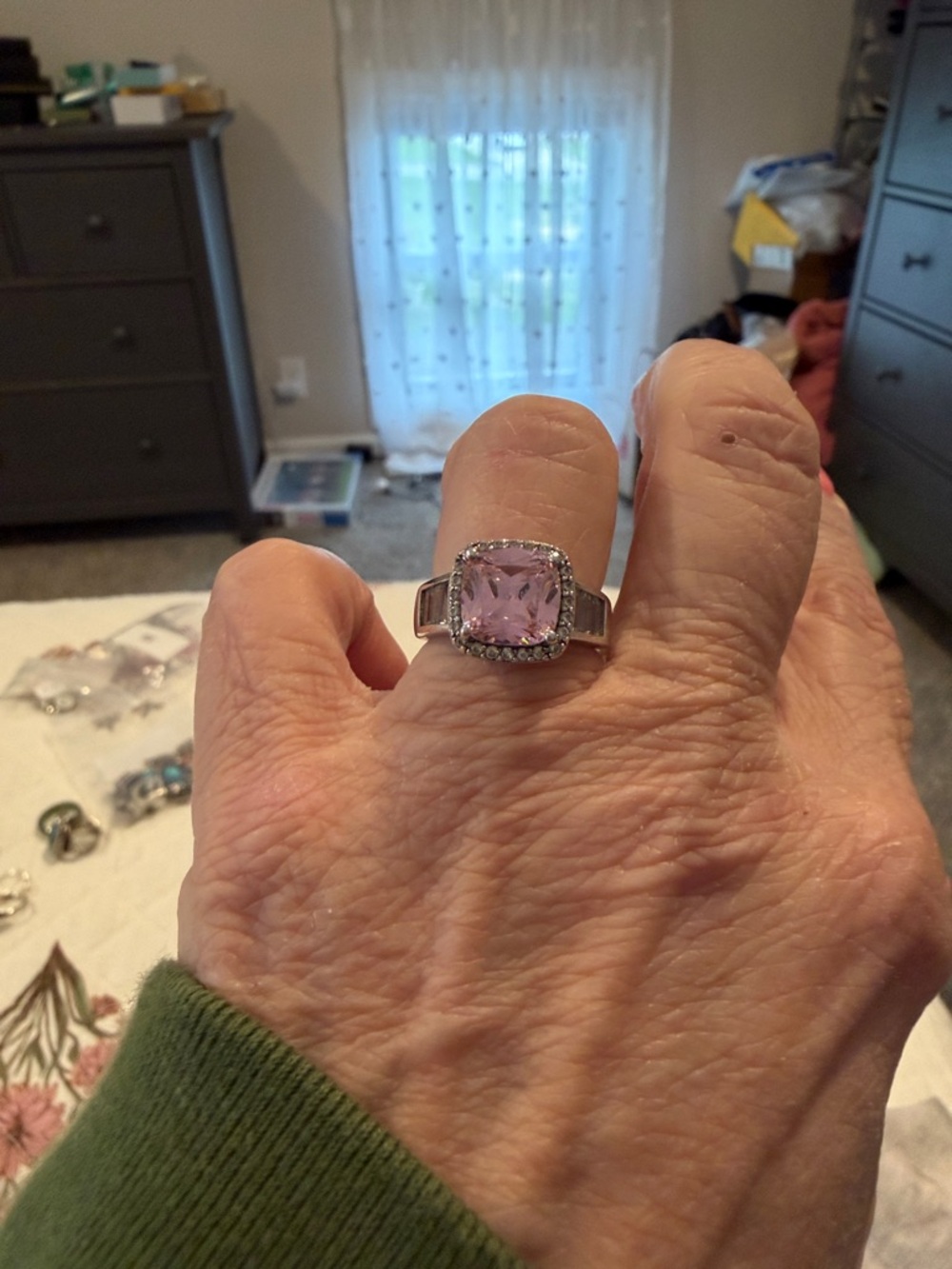 Sterling Silver Pink Cushion-Cut Halo Ring